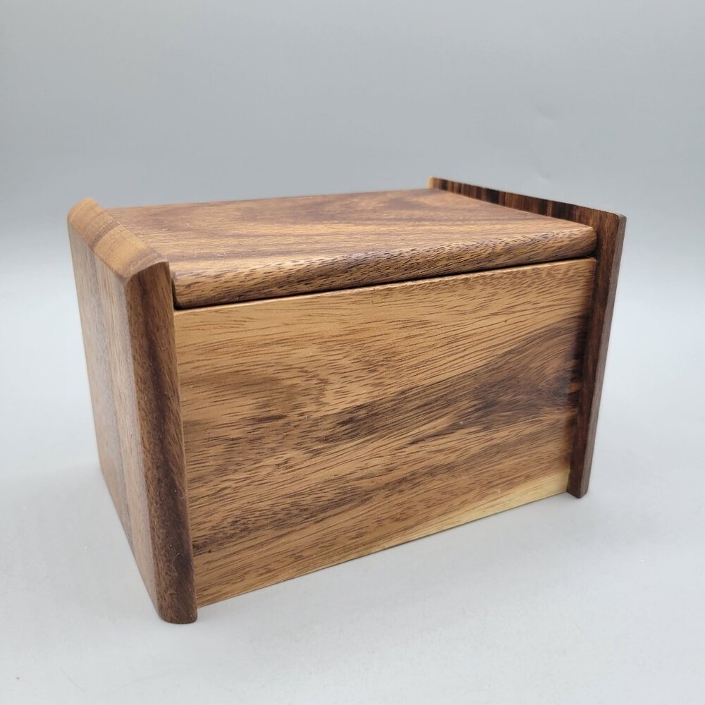 Handcrafted Acacia Hardwood Recipe Storage Box With Flip Up Lid Natural Finish